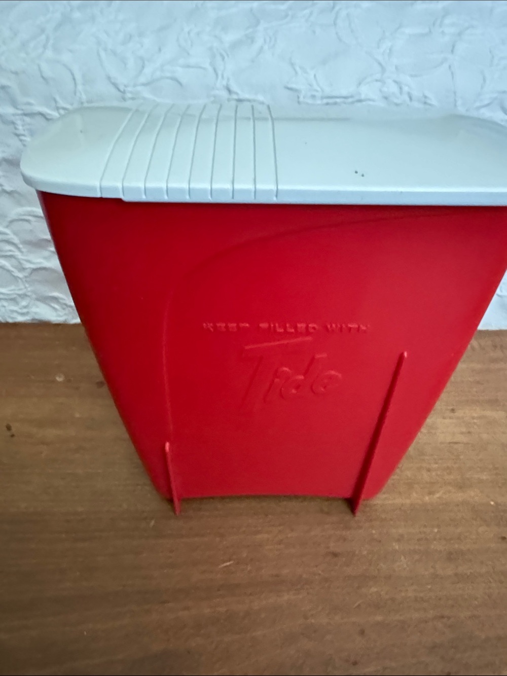 Vintage Tide Red Plastic Canister with White Lid